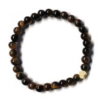 Bracelet en Oeil de Tigre Rose (perles 6 mm) + symbole coeur en or. Set 3 Un.