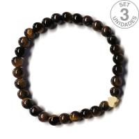 Tiger Eye bracelet (6mm beads) + golden heart symbol. Set 3 Un.