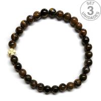 Tiger Eye bracelet (6mm beads) + golden clover symbol. Set 3 Un.
