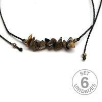 Tiger Eye chip bracelet on adjustable black thread. Set 6 Un.