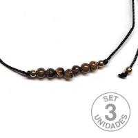 Tiger Eye beads (4mm) bracelet on adjustable black thread. Set 3 Un.