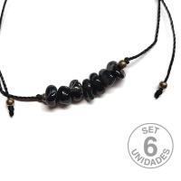 Onyx chip bracelet on adjustable black thread. Set 6 Un.