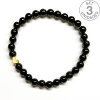 Pulsera de Ónix (bolas 6mm) + corazón dorado. Set 3 Un.