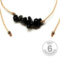 Onyx chip bracelet on adjustable beige thread. Set 6 Un.