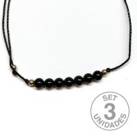 Onyx beads (4mm) bracelet on adjustable black thread. Set 3 Un.