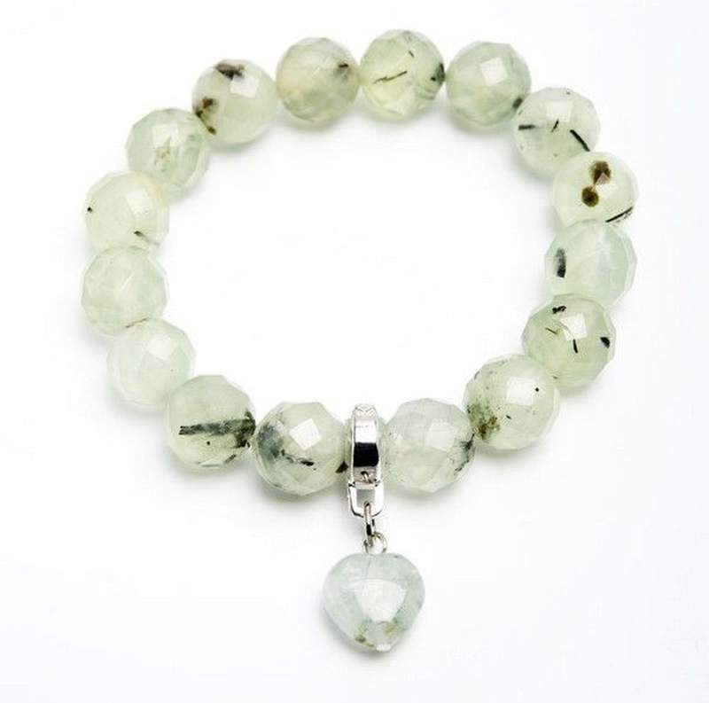 Prehenite Ball with Heart Bracelet