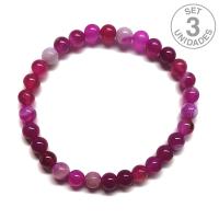 Pulsera Ágata Rosa (Bola 6mm). Set 3 Un.