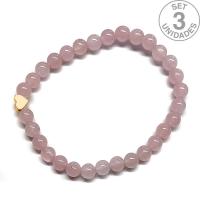 Rose Quartz bracelet (6mm beads) + golden heart symbol. Set 3 Un.