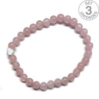 Rose Quartz bracelet (6mm beads) + silver heart symbol. Set 3 Un.