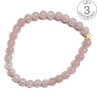 Rose Quartz bracelet (6mm beads) + golden star symbol. Set 3 Un.