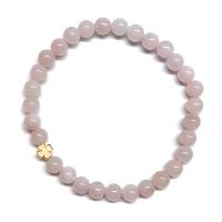 Bracelet en Quartz Rose (perles 6 mm) + symbole trèfle en or. Set 3 Un.