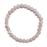 Bracelet en Quartz Rose (perles 6 mm) + symbole trèfle en argent. Set 3 Un.