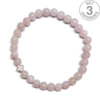 Rose Quartz bracelet (6mm beads) + silver clover symbol. Set 3 Un.