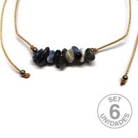Sodalite chip bracelet on adjustable beige thread. Set 6 Un.