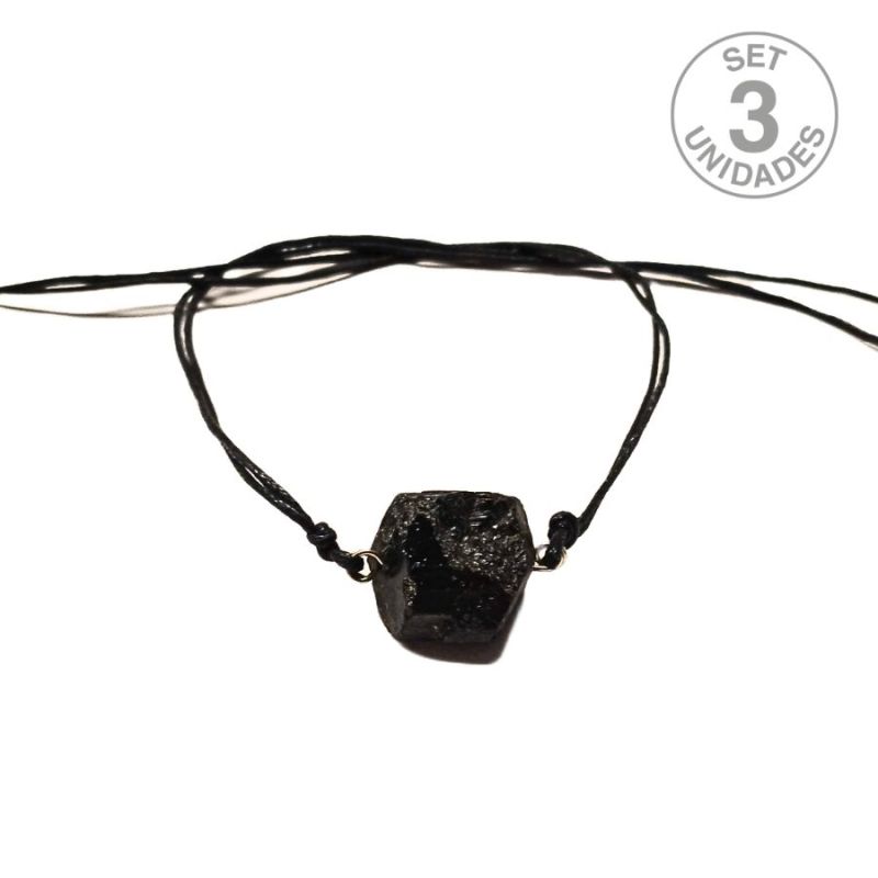 Pulsera Turmalina Negra con Hilo. Set 3 Un.