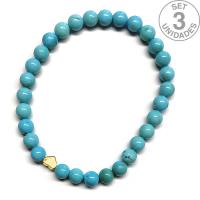 Pulsera de Turquenita (bolas 6mm) + corazón dorado. Set 3 Un.