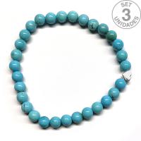 Pulsera de Turquenita (bolas 6mm) + corazón plateado. Set 3 Un.
