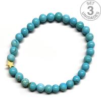 Pulsera de Turquenita (bolas 6mm) + estrella dorada. Set 3 Un.