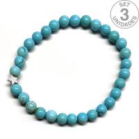 Pulsera de Turquenita (bolas 6mm) + estrella plateada. Set 3 Un.
