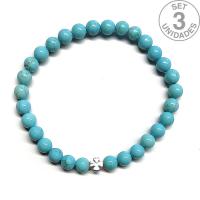Pulsera de Turquenita (bolas 6mm) + trébol plateado. Set 3 Un.