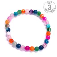 Pulsera Ágata Multicolor (Bola 6mm). Set 3 Un.