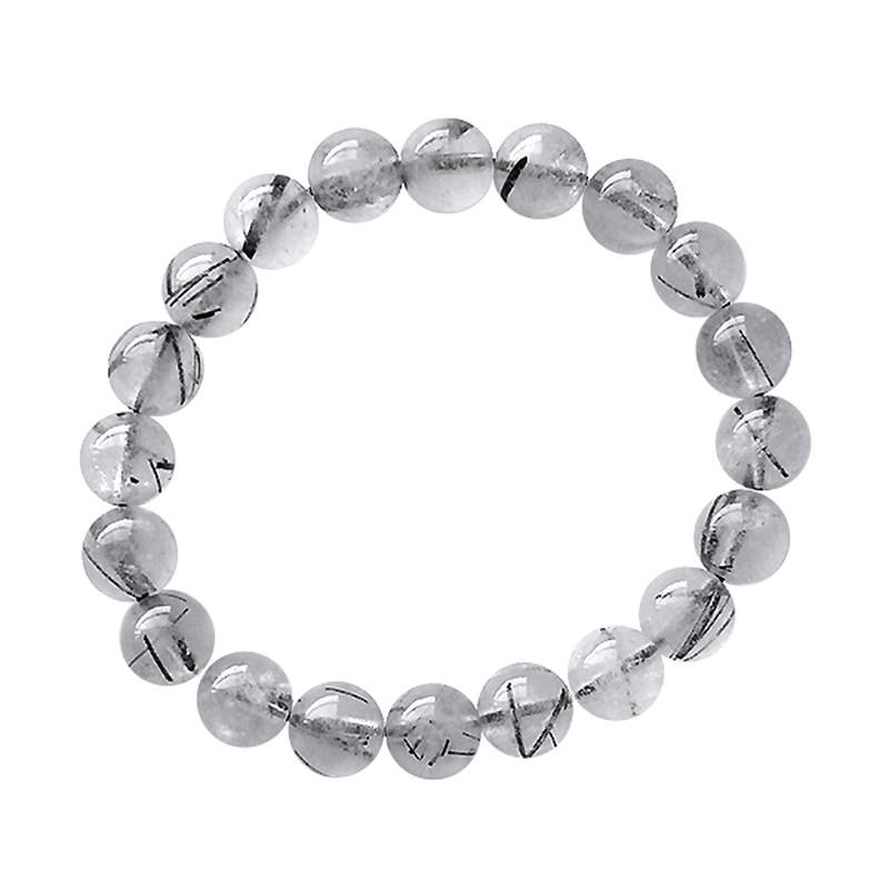 Bracelet Quartz avec Tourmaline (Boules 8-10mm)