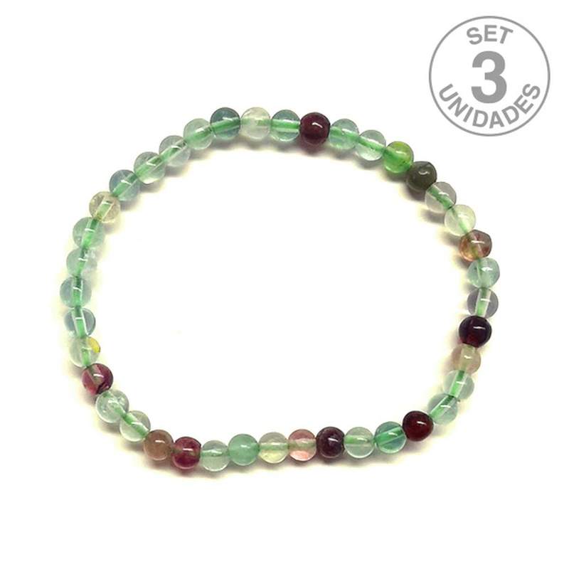 Pulsera Fluorita Bola 4mm. Set 3 unidades
