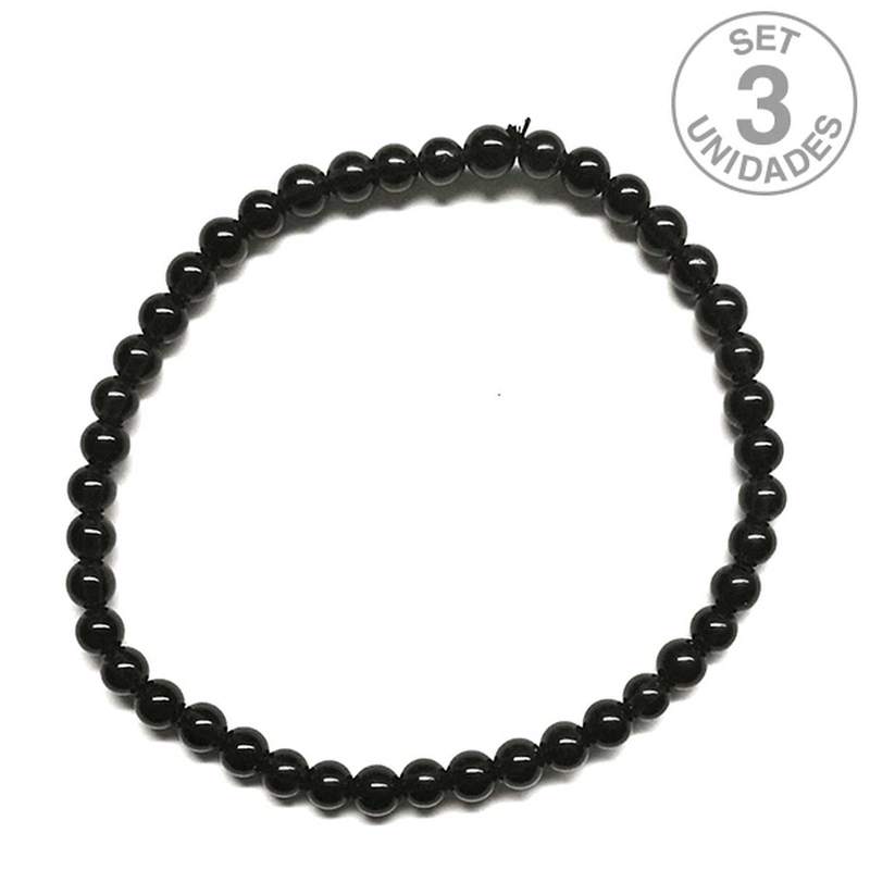 Bracelet Boule Obsidienne 4mm. Set 3 unités