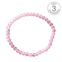 Pulsera Cuarzo Rosa Bola 4mm. Set 3 Un.
