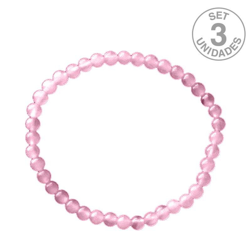 Pulsera Cuarzo Rosa Bola 4mm. Set 3 Un.