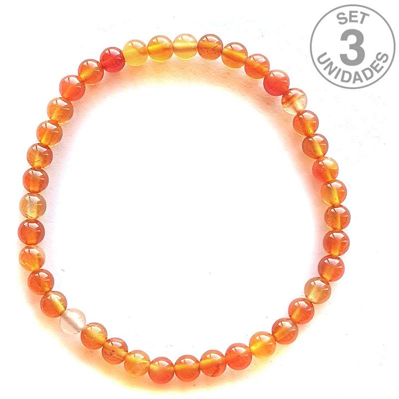 Bracelet Cornaline (Boule 4mm). Set 3 Un.