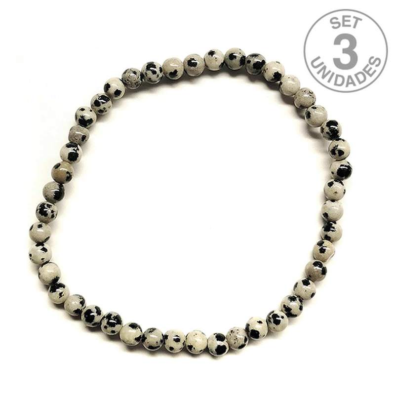 Bracelet Jaspe Dalmatien Boule 4mm. (Set 3u)