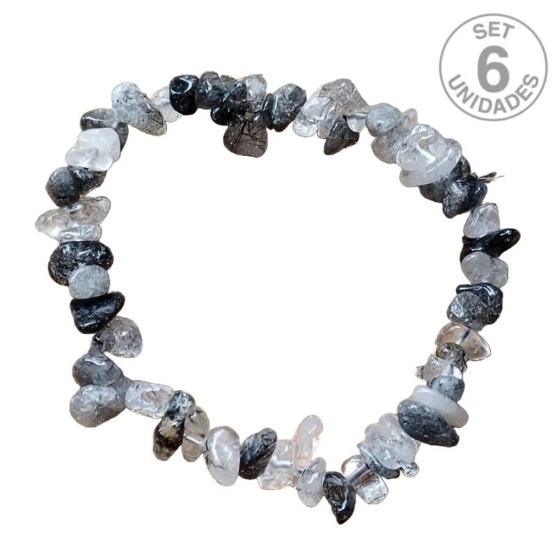 Quartz and Tourmaline Chip Bracelet. Set 6 Un.