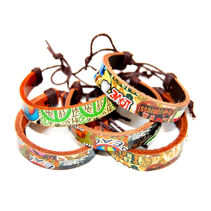 Bracelet Cuir "Peace and Love". Set 5 un.