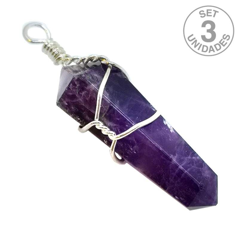 Pendentif Pointe d'Améthyste Biterminée. Set 3 un.