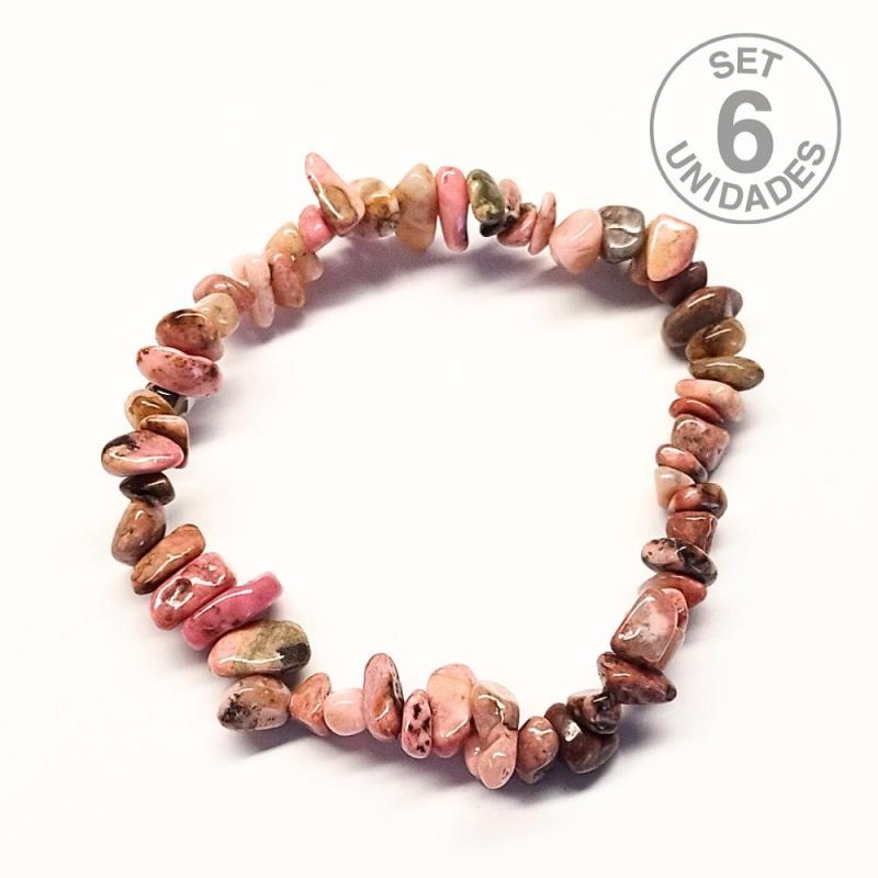 Pulsera Chip Rodonita. Set 6 Un.