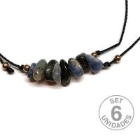 Sodalite chip bracelet on adjustable black thread. Set 6 Un.