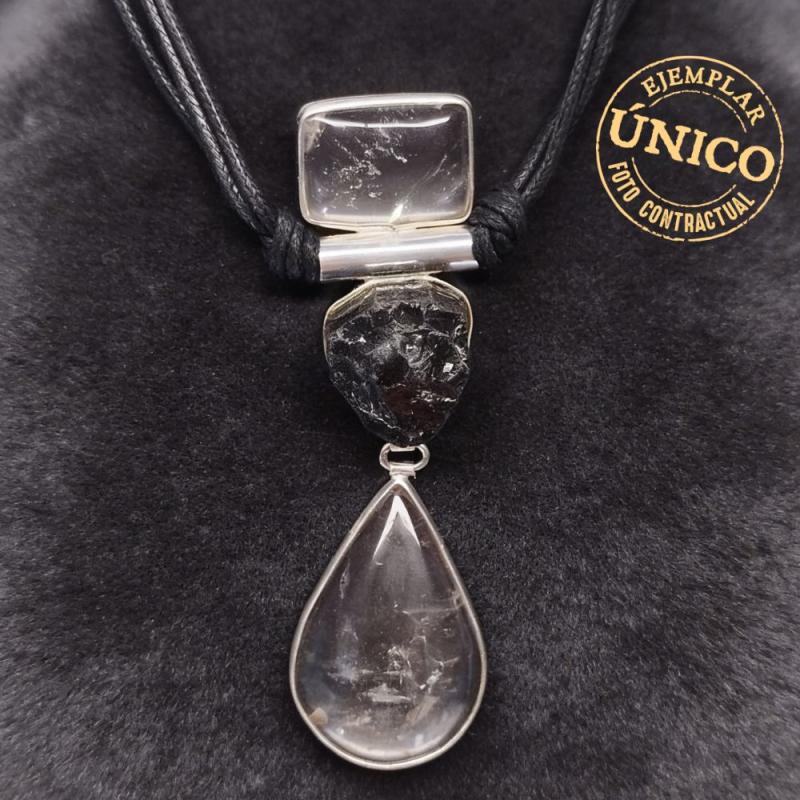 Rock Crystal and Tourmaline necklace (three pieces). Silver settings