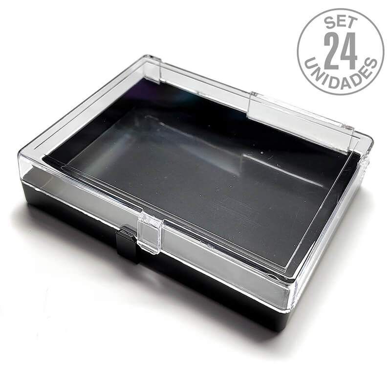 Plastic/hinge box 128x100x30mm. Set 24un. Black Base