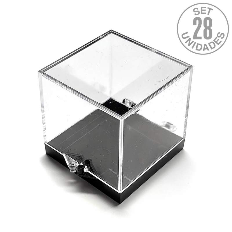 Caja Plástico/bisagra 55x55x55mm. Set 28un. Base Negra